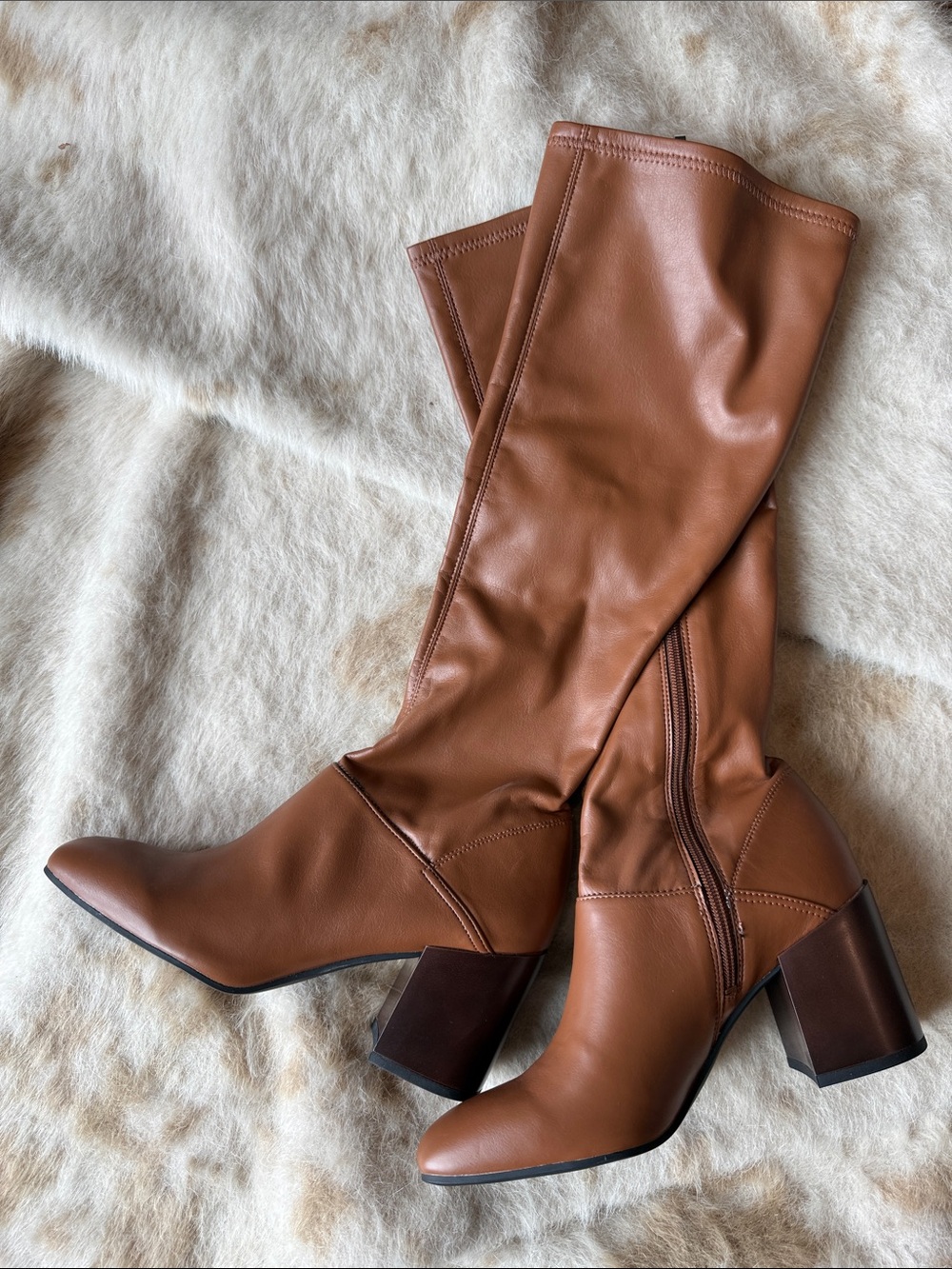 Franco Sarto Cognac Brown Knee-High Block Heel Boots